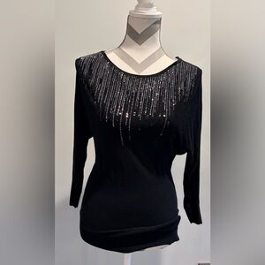 White House Black Market Elegant Black Sequin Top